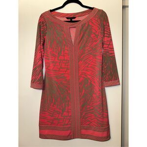 BCBGMaxazria Small Pink Brown Tropical Floral 3/4 Sleeve Cutout Womens Dress NWO